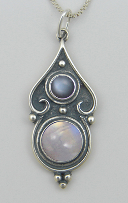 Sterling Silver Romantic Necklace Rainbow Moonstone And Grey Moonstone